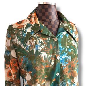Vintage 60s Miss Mickey Floral Blouse Butterfly Collar Grunge Retro Disco Boho